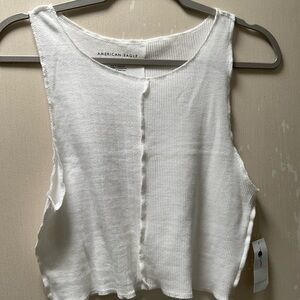 American Eagle Outfitters White Sleeveless Waffle-Knit Tank Top Size L